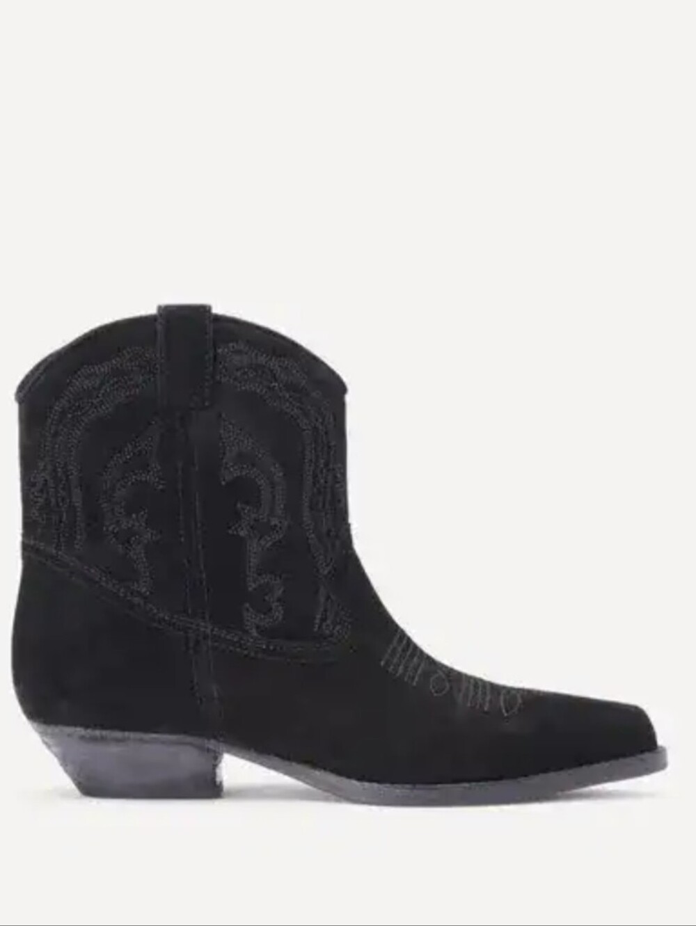 BA&SH Black Suede Western Ankle Boots Embroidered Cowboy Booties Parisian 37